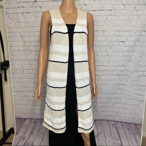 GAP long soft sweater vest boho striped size medium beige white black